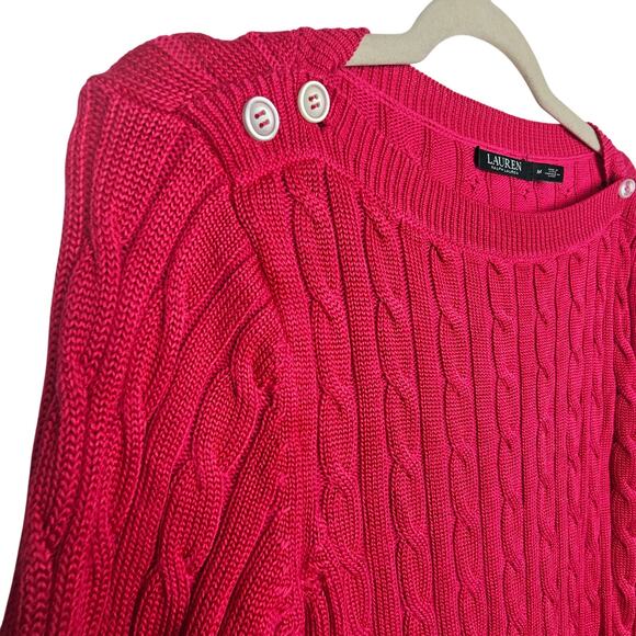 Lauren Ralph Lauren Womens Cable Knit Sweater Preppy Coquette Size M Classic Ivy - Picture 5 of 8